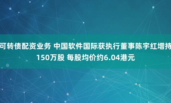 可转债配资业务 中国软件国际获执行董事陈宇红增持150万股 每股均价约6.04港元